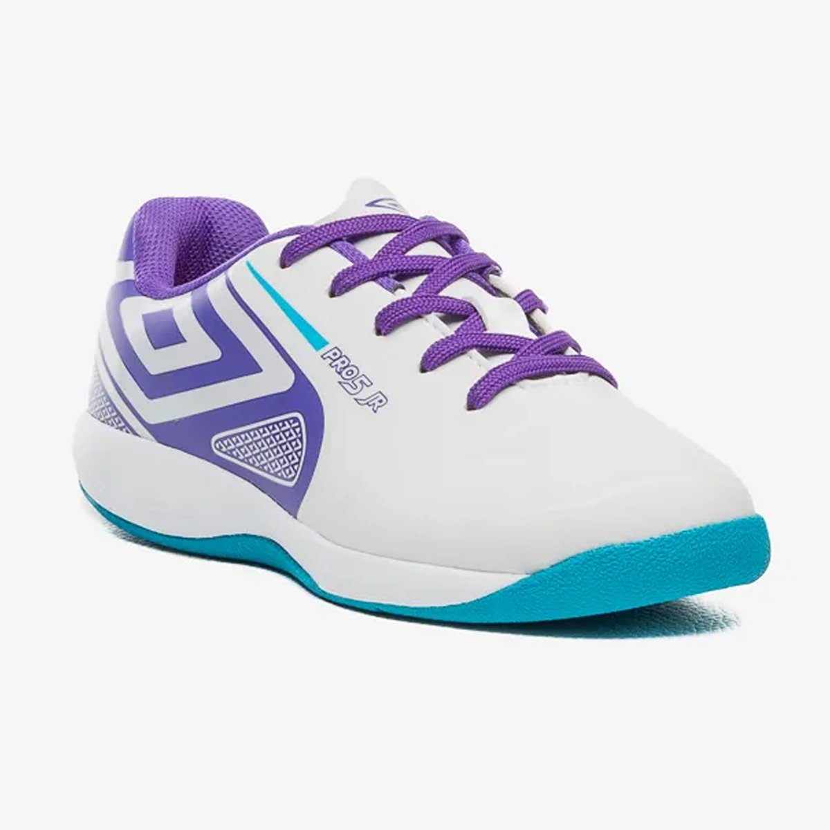 Chuteira Futsal Umbro Pro 5 Jr Infantil Branco Branco/Roxo 3