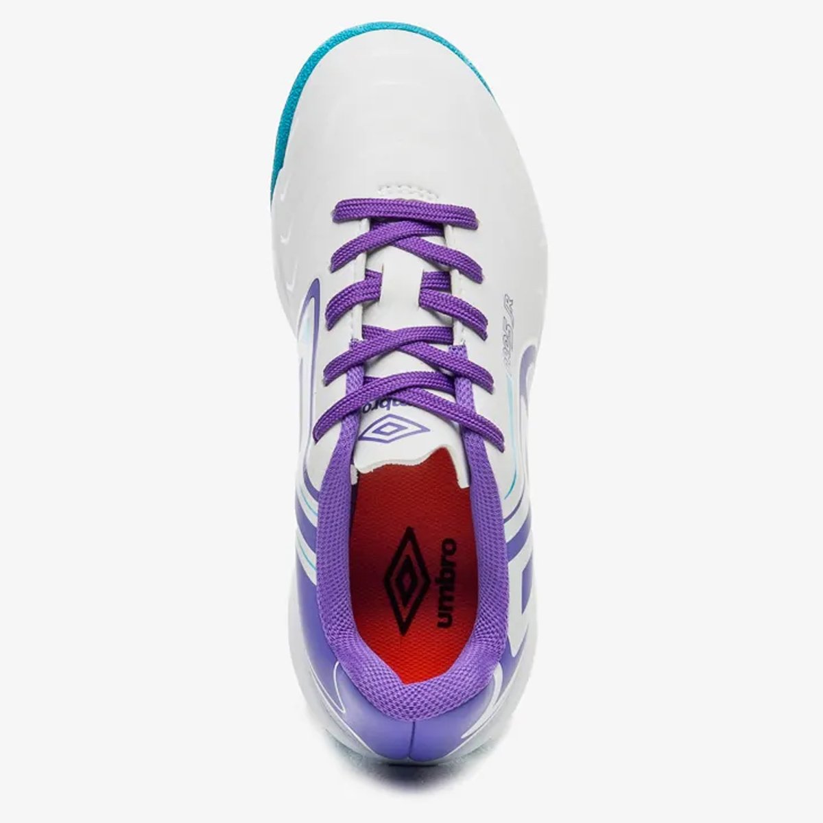 Chuteira Futsal Umbro Pro 5 Jr Infantil Branco Branco/Roxo 4