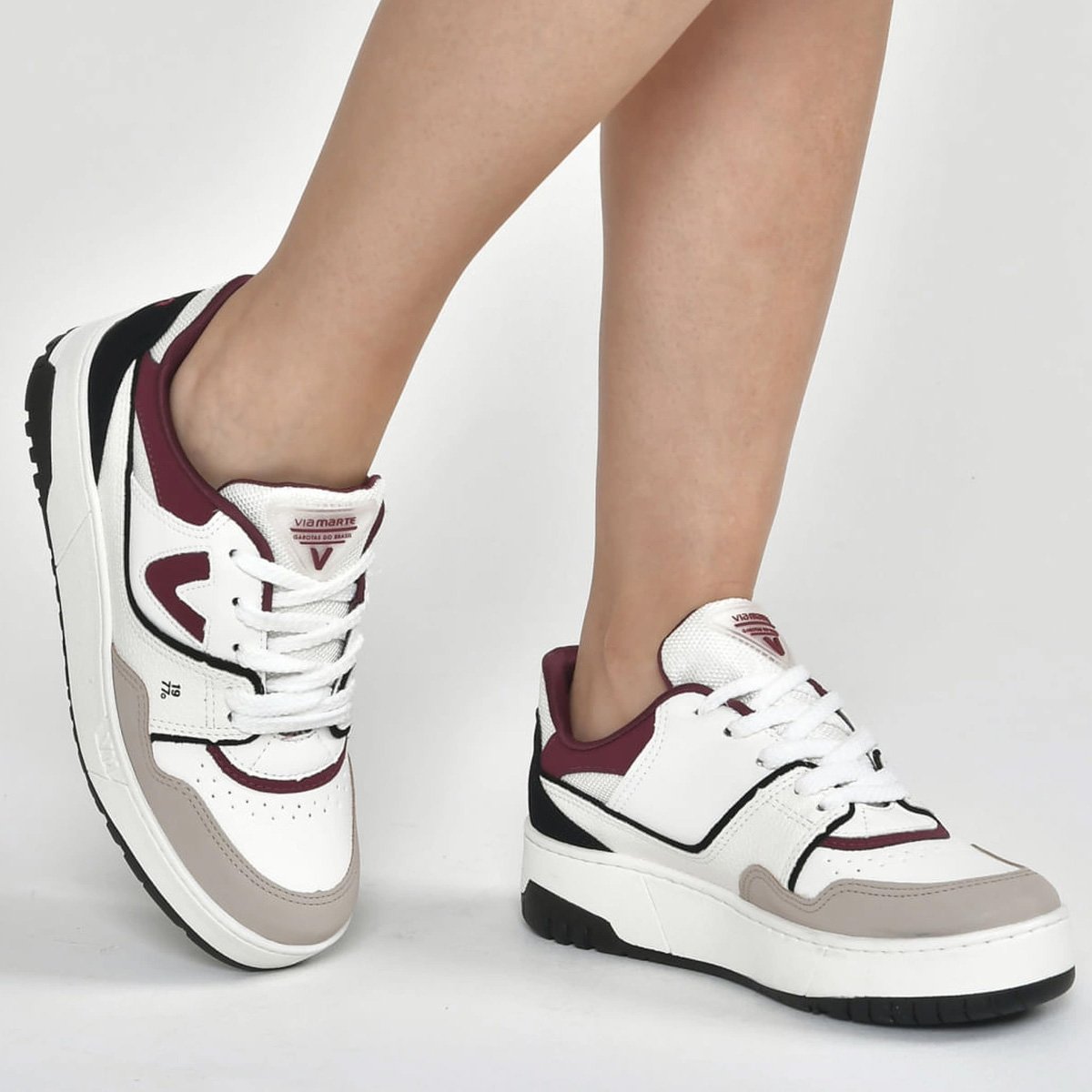 Tenis Via Marte 042-025 Feminino Branco Branco/Bordô 5