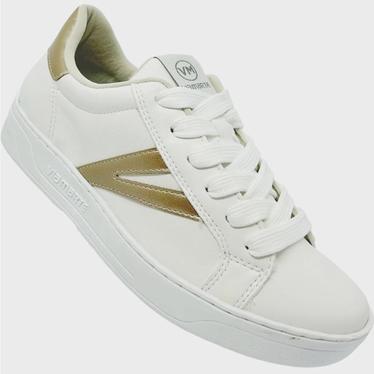 Tenis Via Marte 064-002 Feminino Branco  Branco/Dourado 4