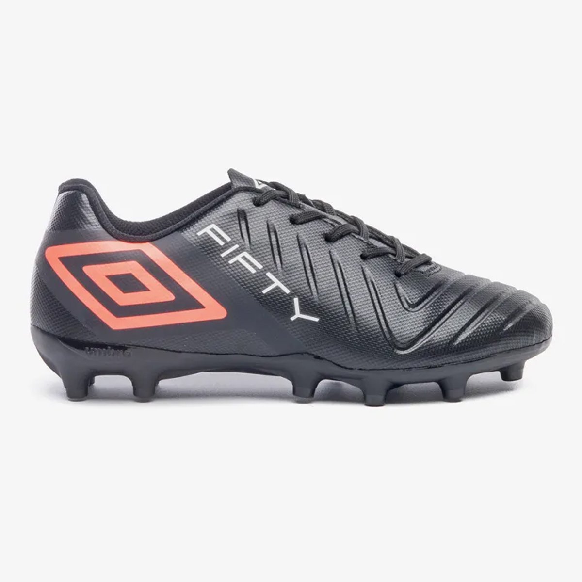 Chuteira Campo Umbro Fifty VI Jr Infantil Preto Coral 
