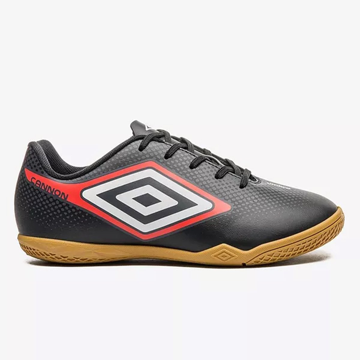 Chuteira Futsal Umbro Cannon Infantil Preto Vermelho