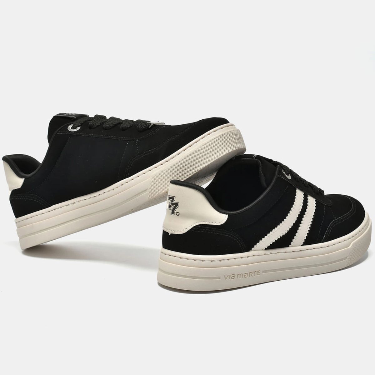 Tenis Via Marte 281-001 Feminino Preto Preto/Marfim 3