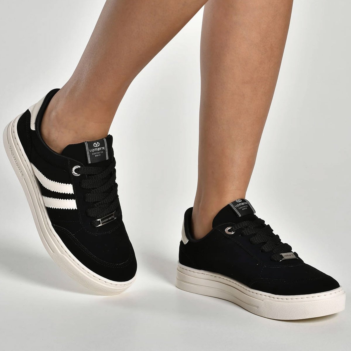 Tenis Via Marte 281-001 Feminino Preto Preto/Marfim 4