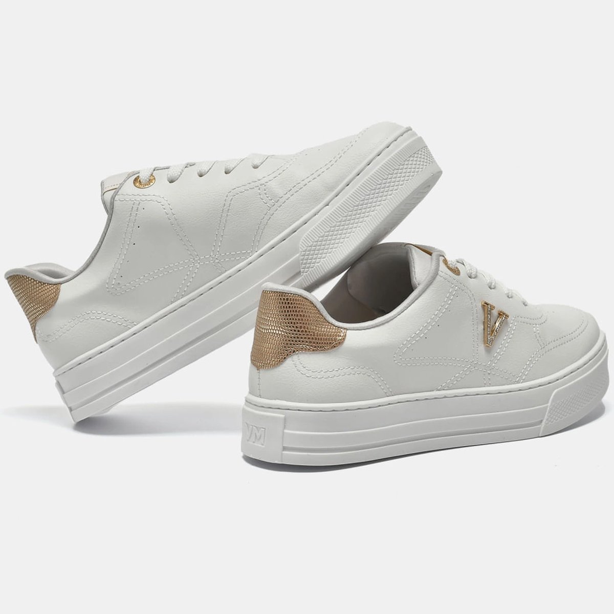 Tenis Via Marte 027-031 Feminino Branco Branco/Dourado 3