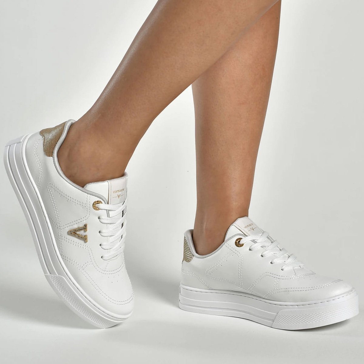 Tenis Via Marte 027-031 Feminino Branco Branco/Dourado 4