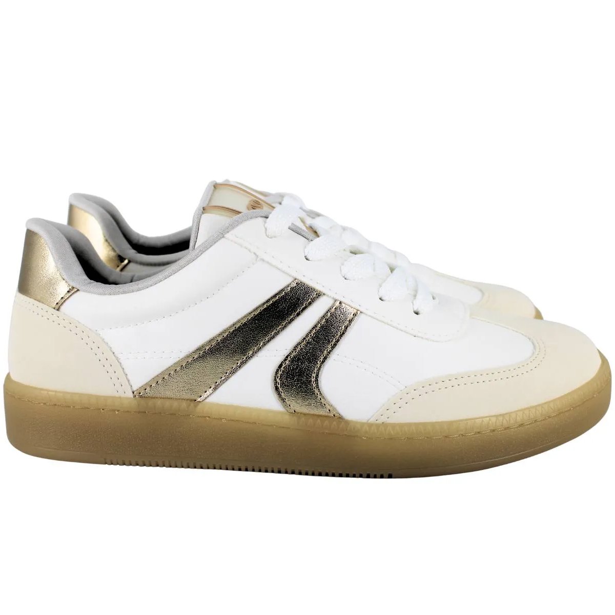 Tenis Via Marte 213-012 Feminino Marfim Branco/Dourado 2