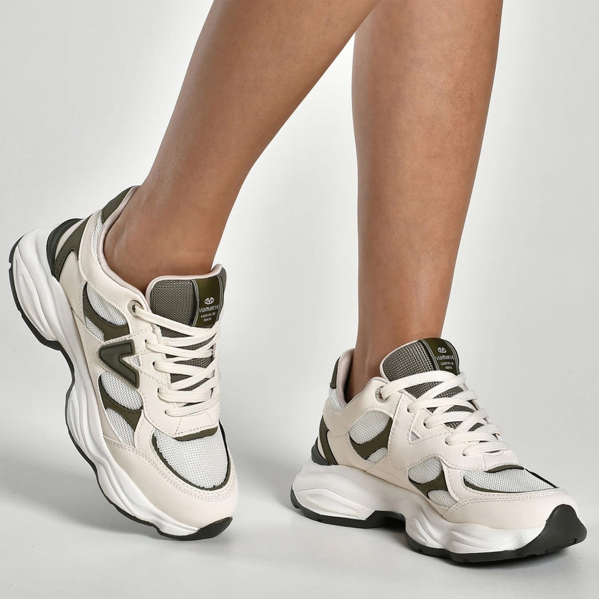Tenis Via Marte 158-023 Feminino Bosque Bege/Verde 4