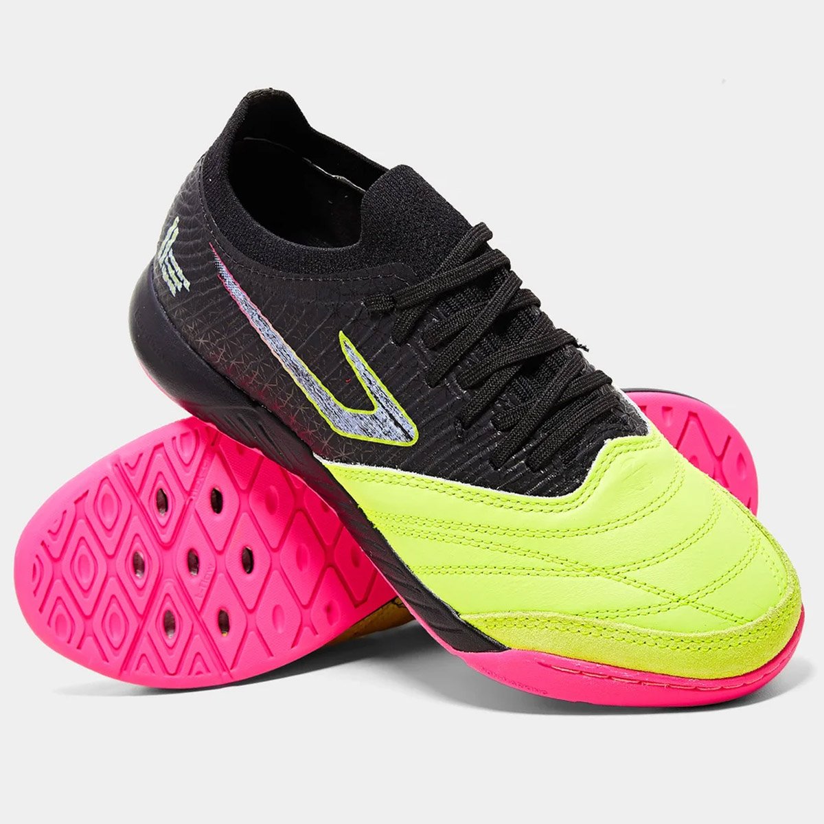 Chuteira Futsal Topper Dominator Fuse Preto Verde Preto/Verde/Rosa 3