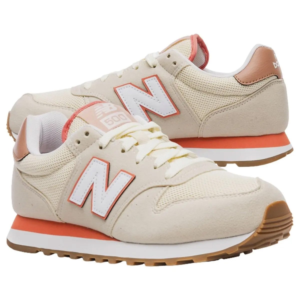 Tenis New Balance 500 V2 Feminino Bege Bege/Laranja 2