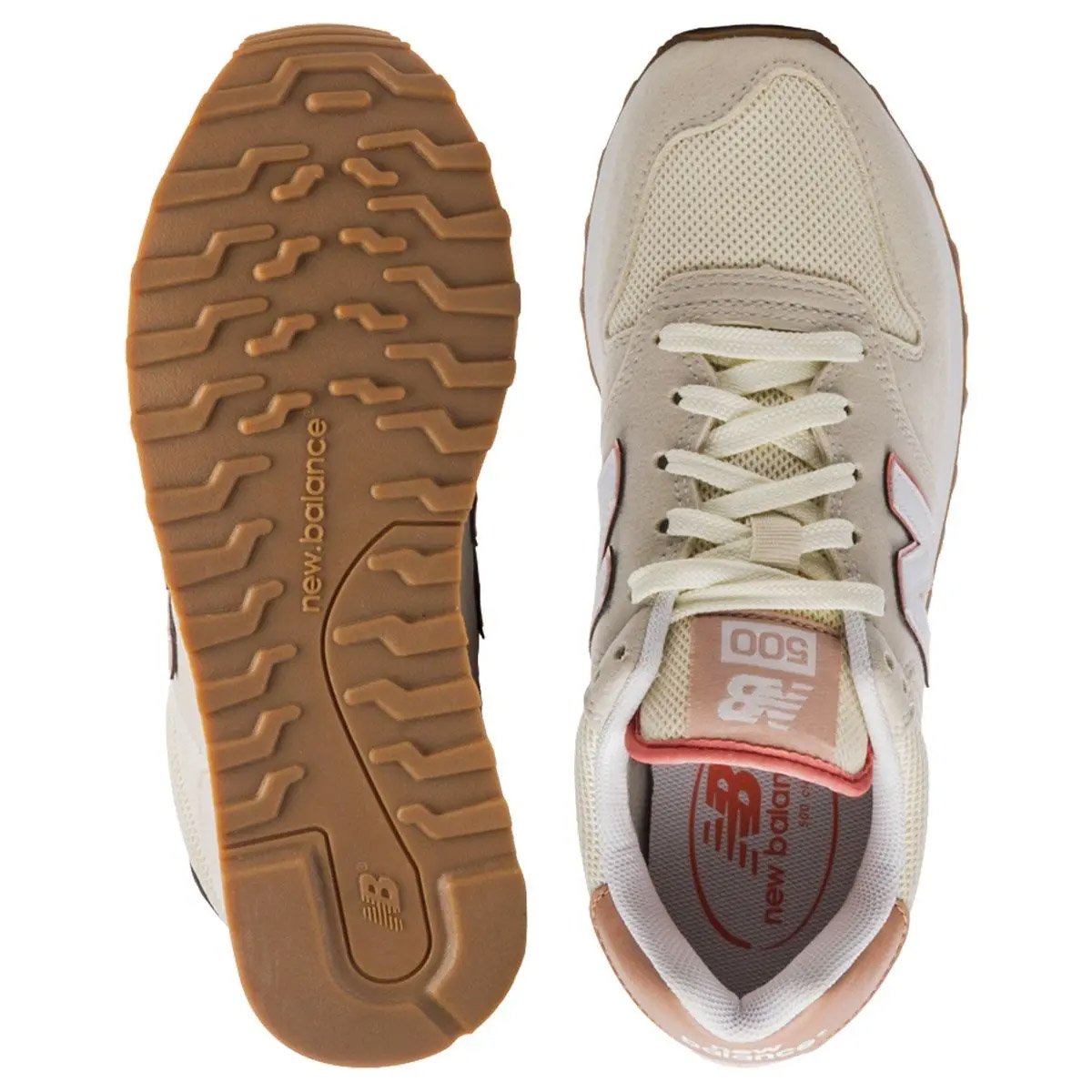 Tenis New Balance 500 V2 Feminino Bege Bege/Laranja 4