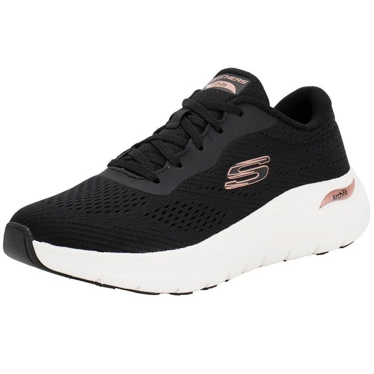 Tenis Skechers Arch Fit 2.0 Big League Feminino Preto Preto/Rosa/Dourado 3
