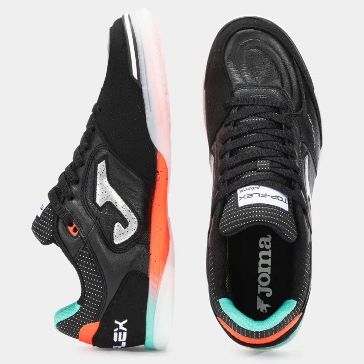Chuteira Futsal Joma Top Flex Unissex Preto Preto/Coral/Verde 4