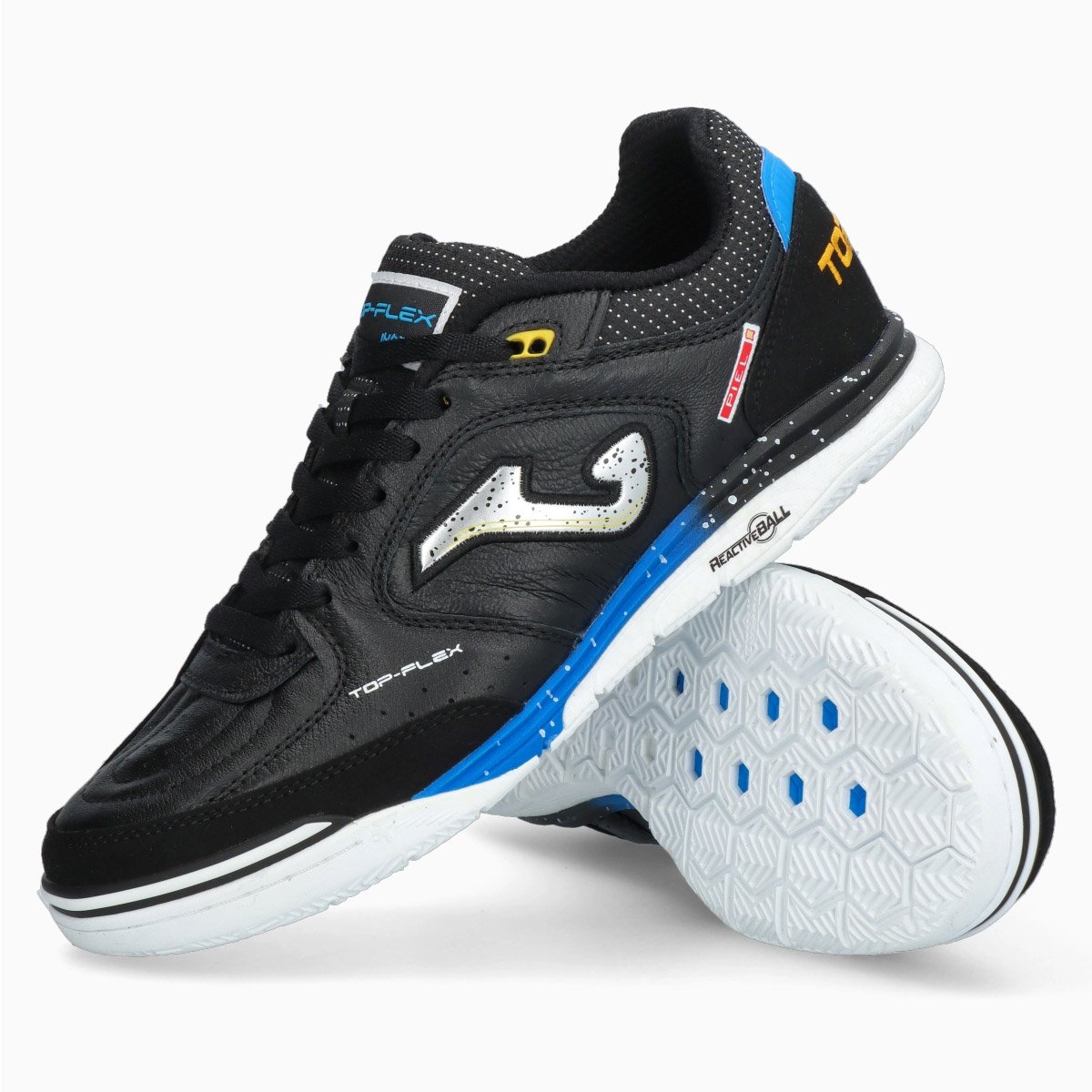 Chuteira Futsal Joma Top Flex Rebound Unissex Preto Preto/Azul/Amarelo 3