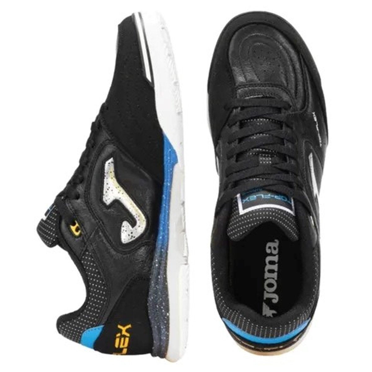 Chuteira Futsal Joma Top Flex Rebound Unissex Preto Preto/Azul/Amarelo 5