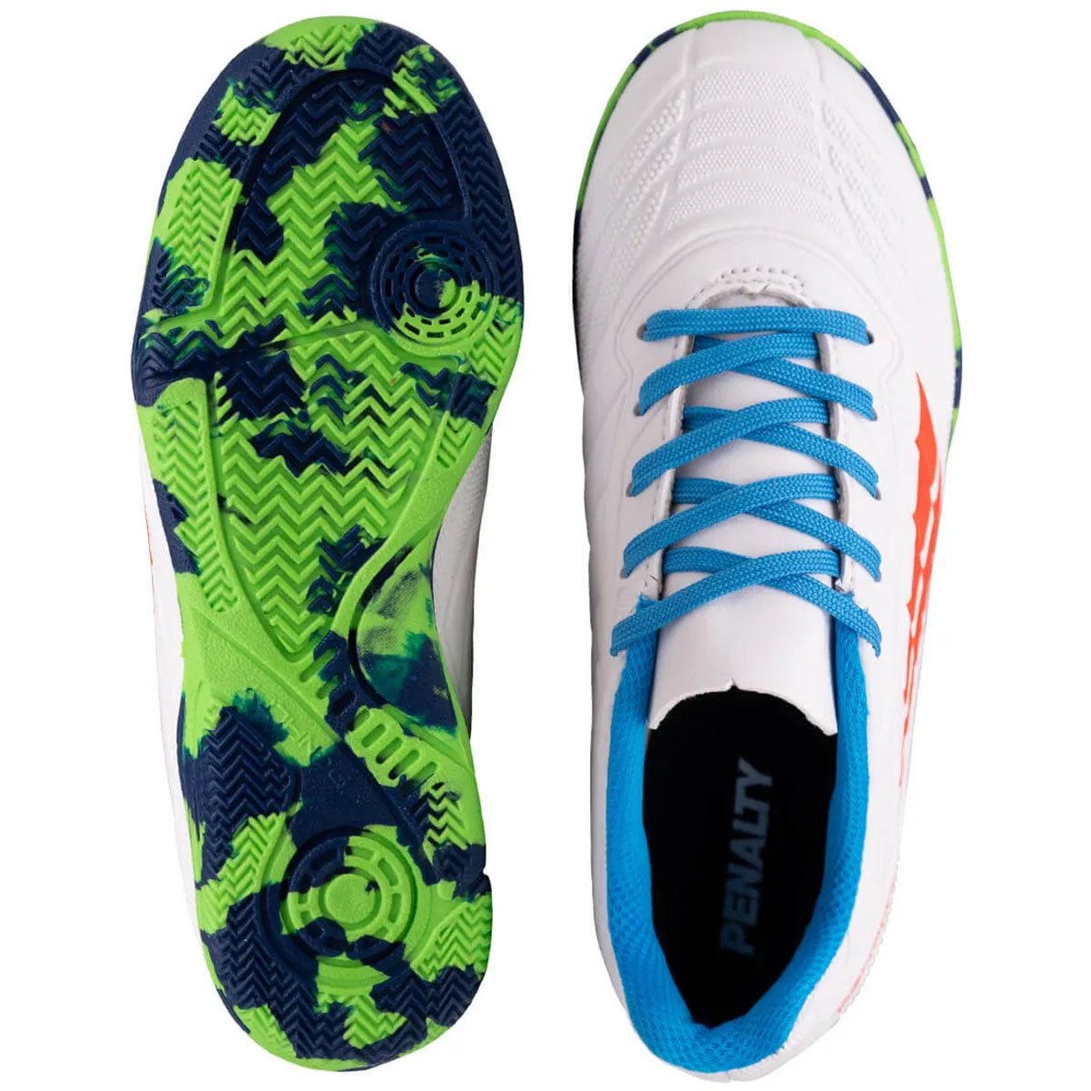 Chuteira Futsal Penalty Matis Kids XXI Infantil Branco Branco/Laranja/Azul/Verde 3
