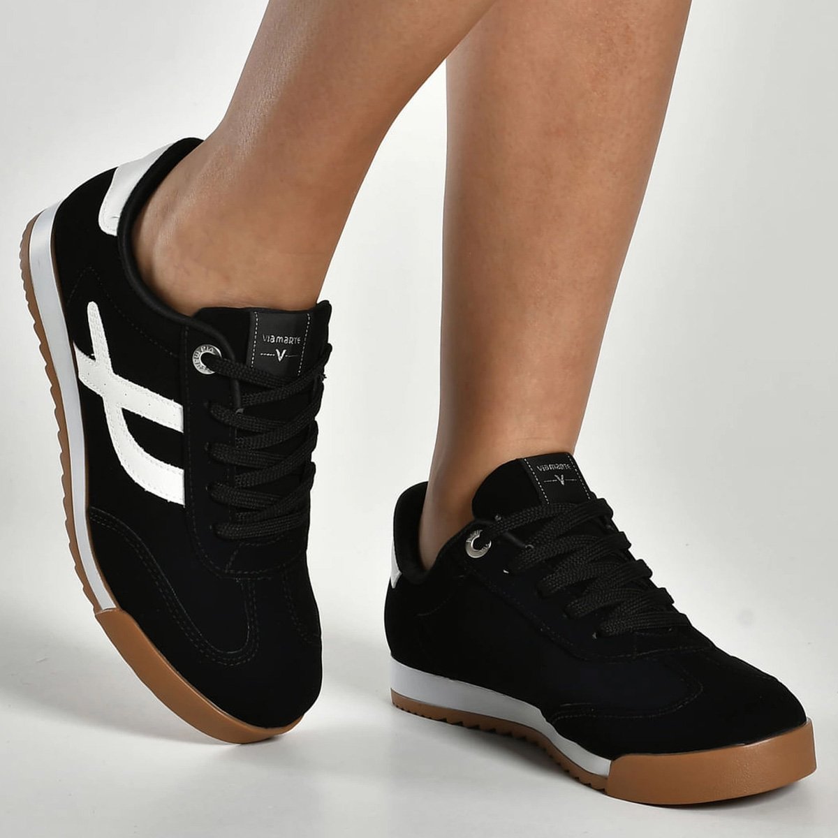 Tenis Via Marte 237-003 Feminino Preto Preto/Branco 4