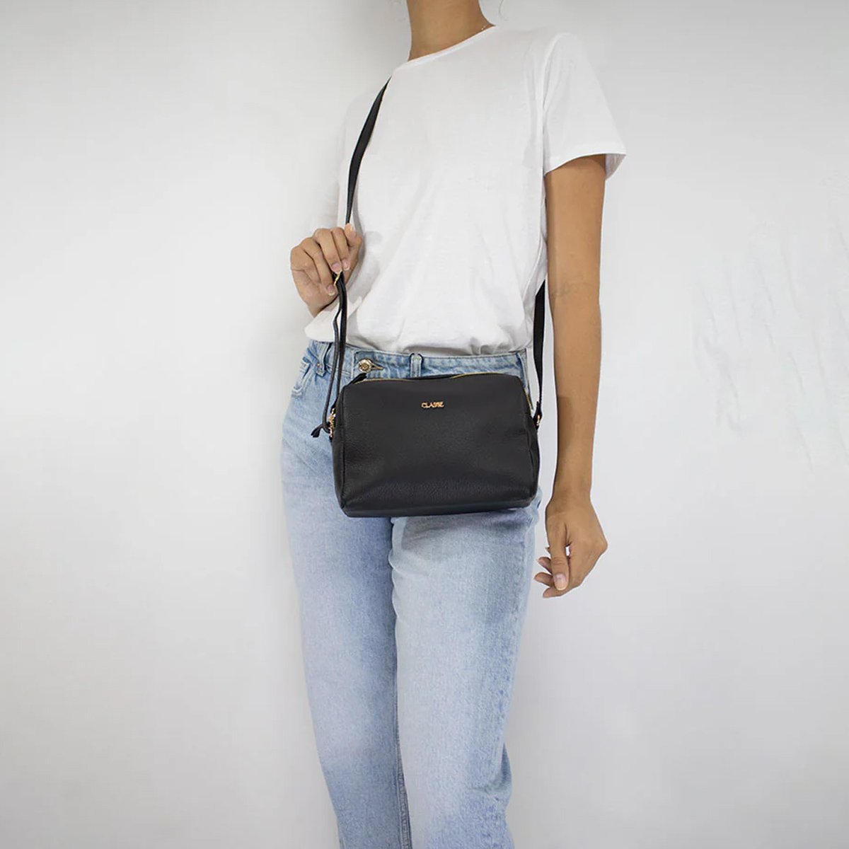 Bolsa Classe Couro Crossbody Jade Feminina Preta Preto 2
