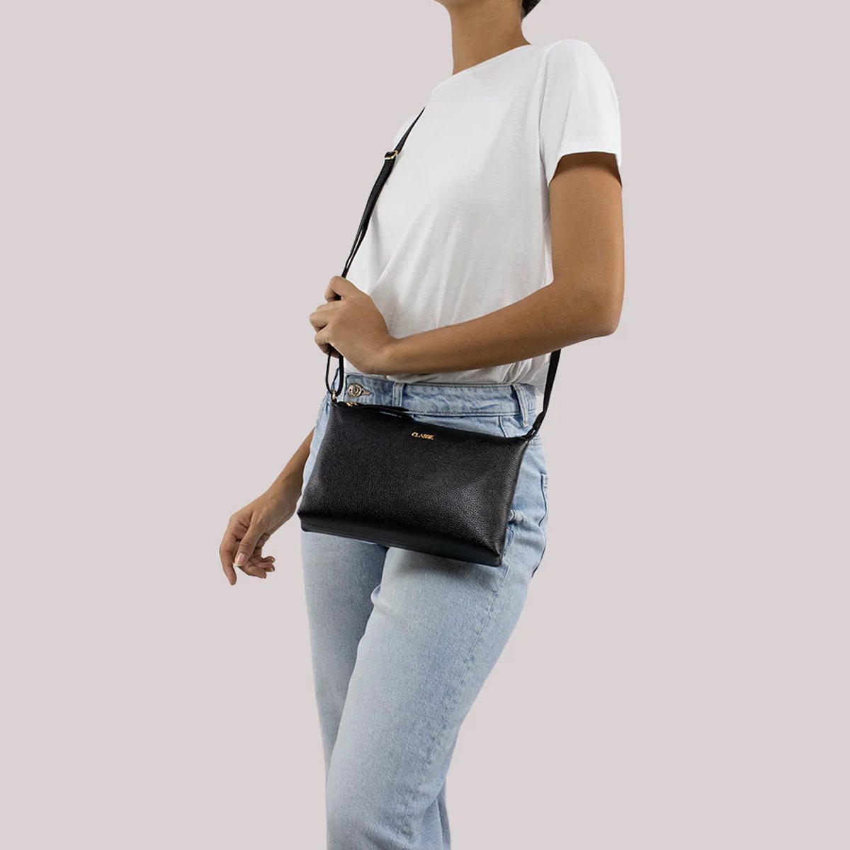 Bolsa Classe Couro Crossbody Teka Feminina Preto Preto 2