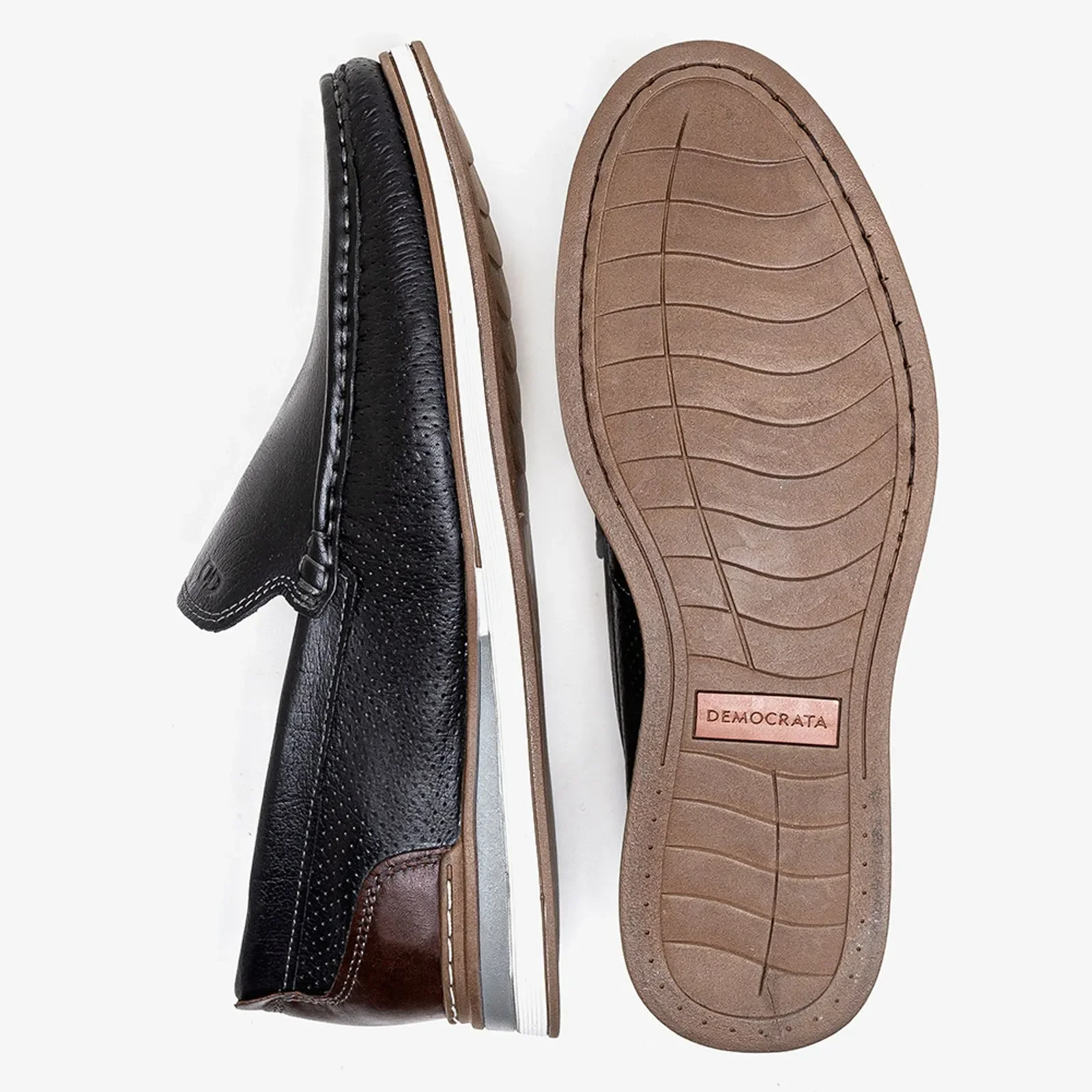 Mocassim Masculino Couro Democrata Denin Flow 252101-001 Preto/Tabaco 4