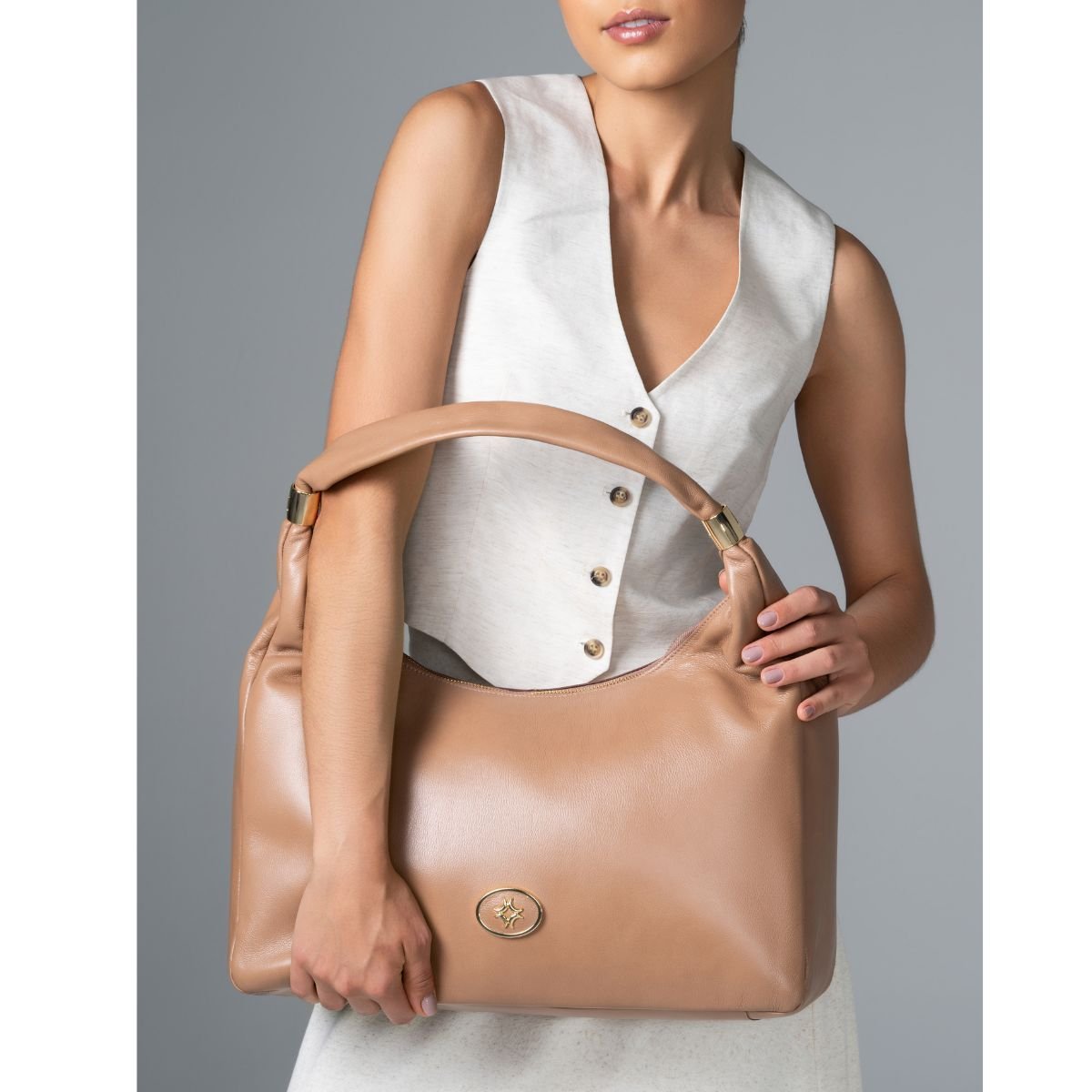 Bolsa Hobo Luz da Lua Grande Saara Mousse - 2000695 Mousse 2