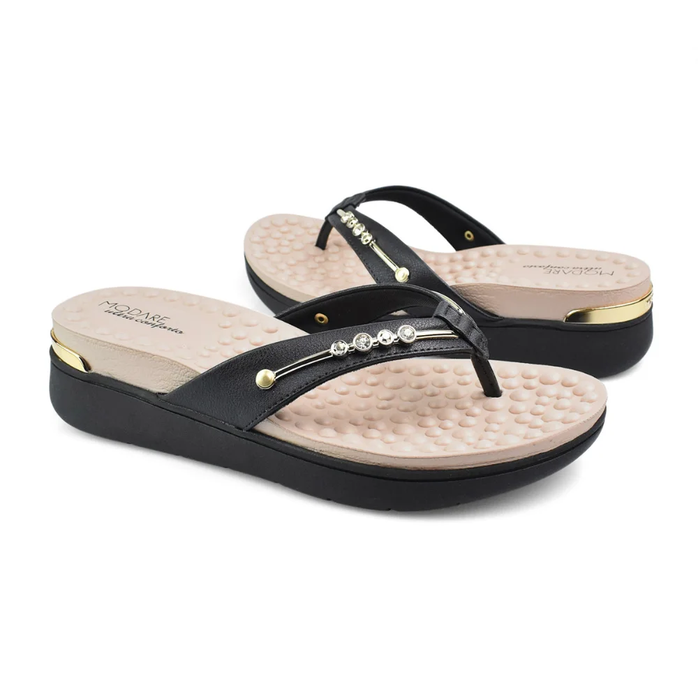 Chinelo Feminino Modare Preto De Dedo Brilho Confortavel Preto 2