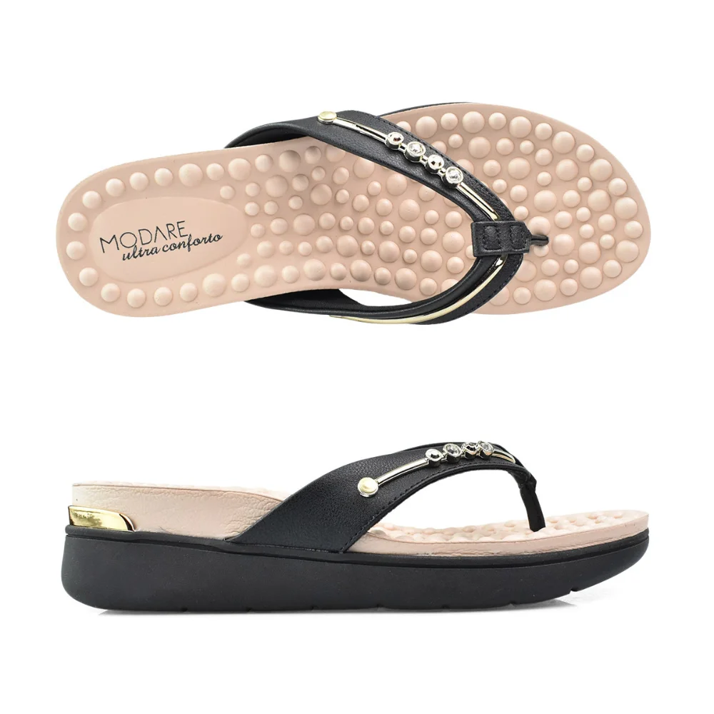 Chinelo Feminino Modare Preto De Dedo Brilho Confortavel Preto 3