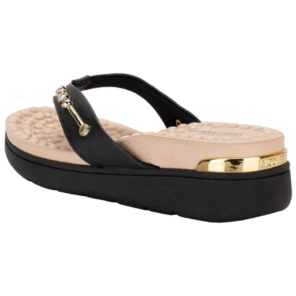 Chinelo Feminino Modare Preto De Dedo Brilho Confortavel Preto 5