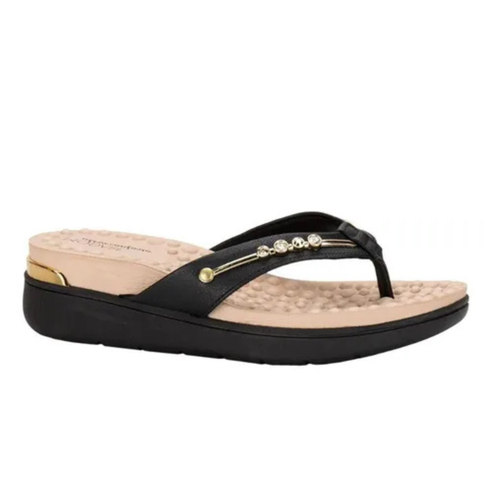 Chinelo Feminino Modare Preto De Dedo Brilho Confortavel