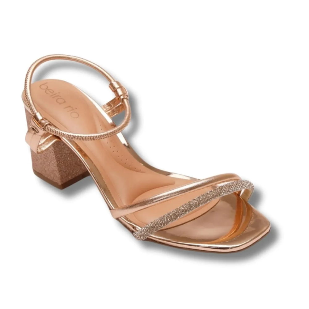 Sandalia Beira Rio Ouro Rosado Salto Bloco com Strass Ouro Rosado/Silver 3