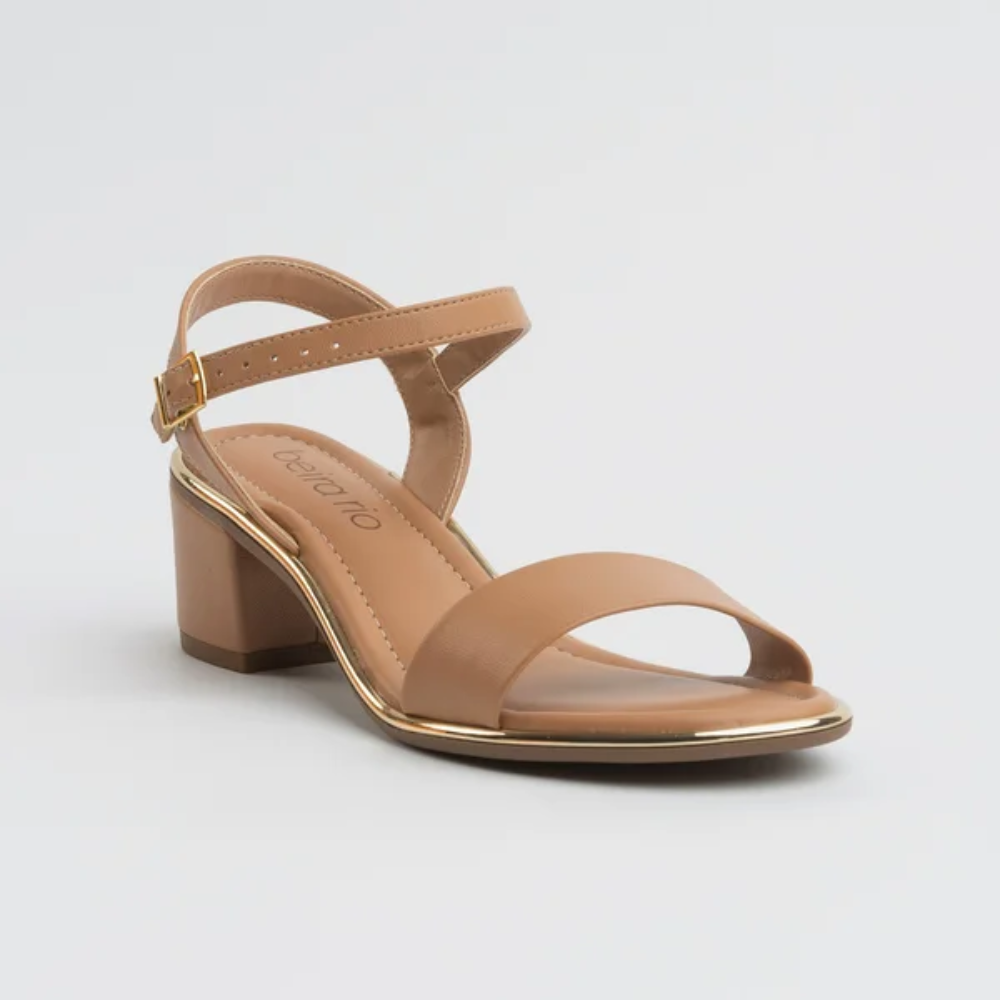 Sandalia Feminina Beira Rio Camel Salto Confortavel Estilosa