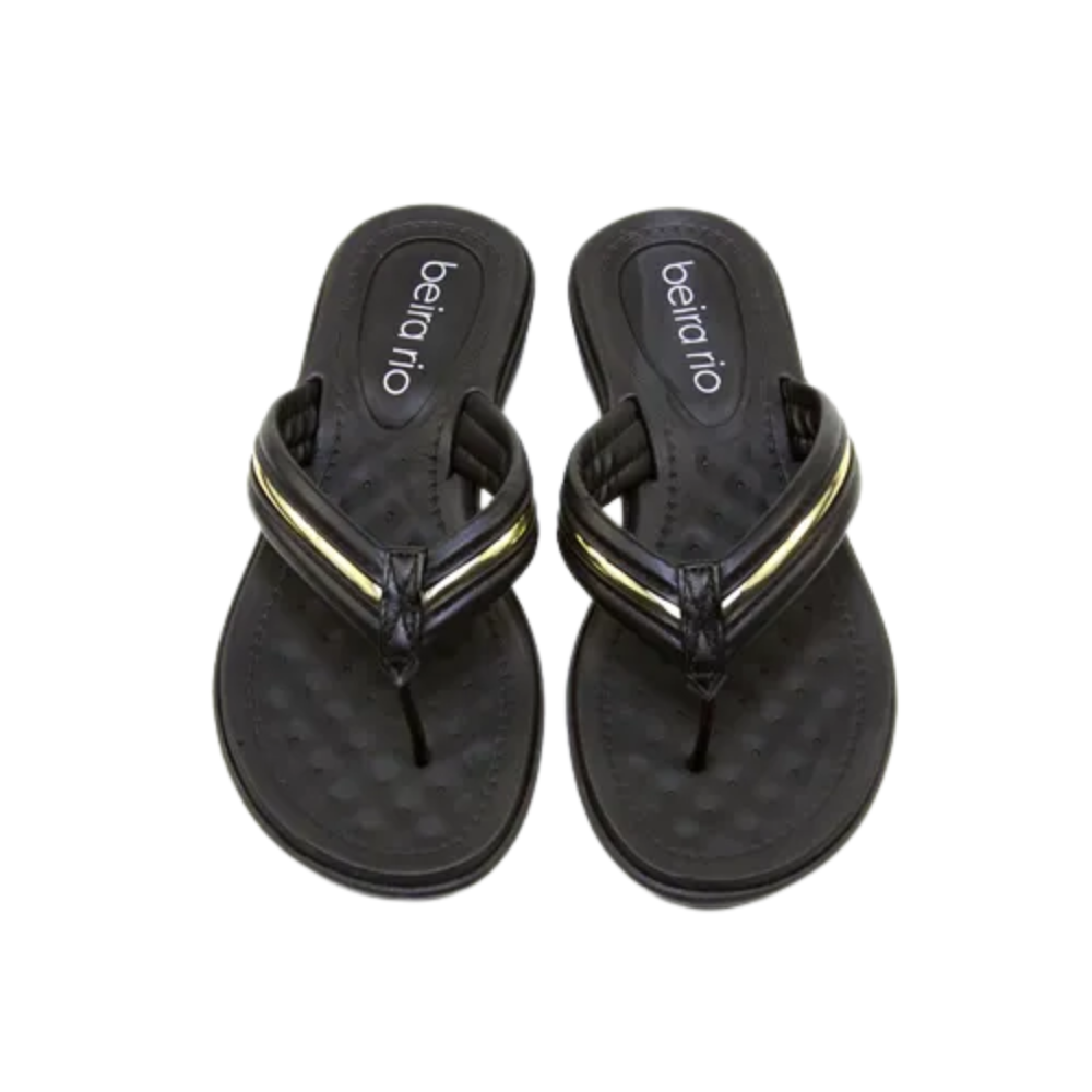 Tamanco Beira Rio Preto Dourado Pele Stretch Confortavel Preto/Dourado 2