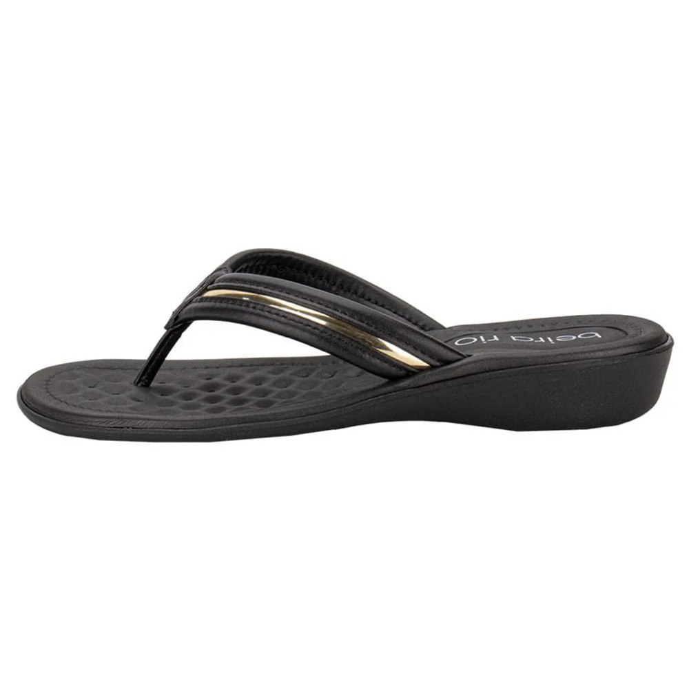 Tamanco Beira Rio Preto Dourado Pele Stretch Confortavel Preto/Dourado 4