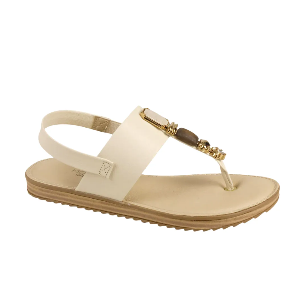 Sandalia Rasteira Modare Feminina Creme Pedras Elegantes