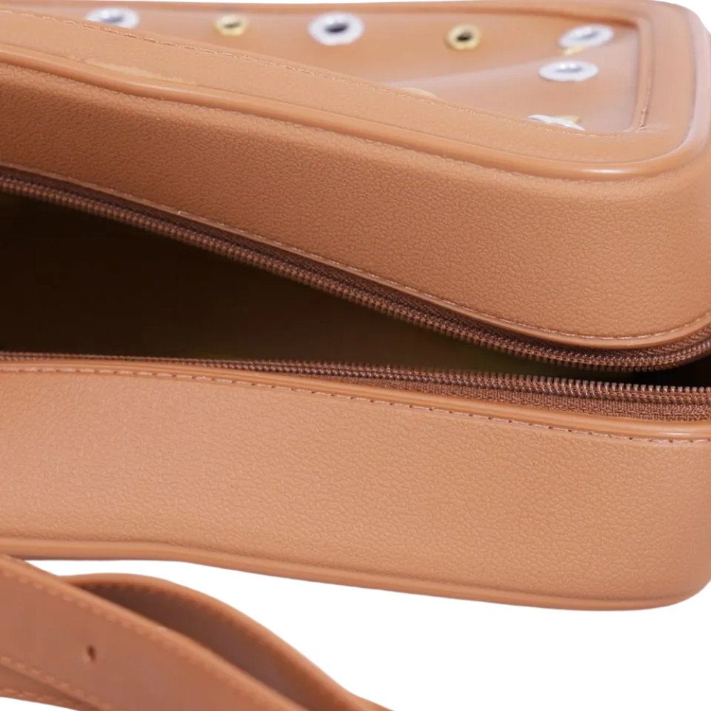Bolsa Moleca Transversal Casual Detalhes Metalizados Feminina Camel Camel 4