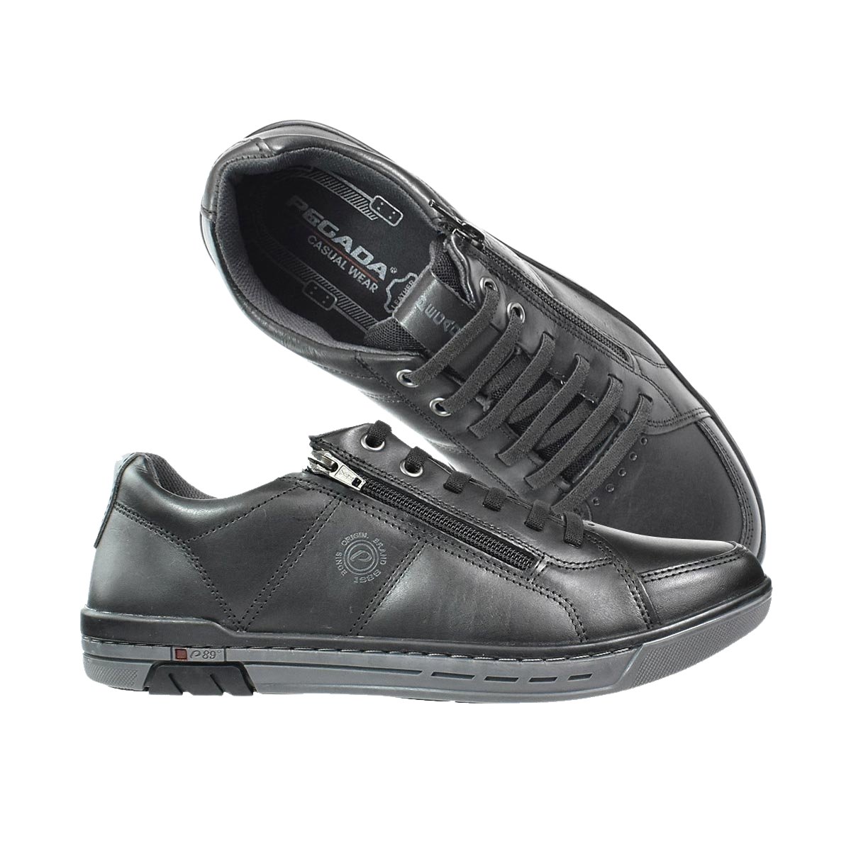 Sapatenis Pegada Couro Preto Carbono Conforto e Estilo Preto/Carbono 2