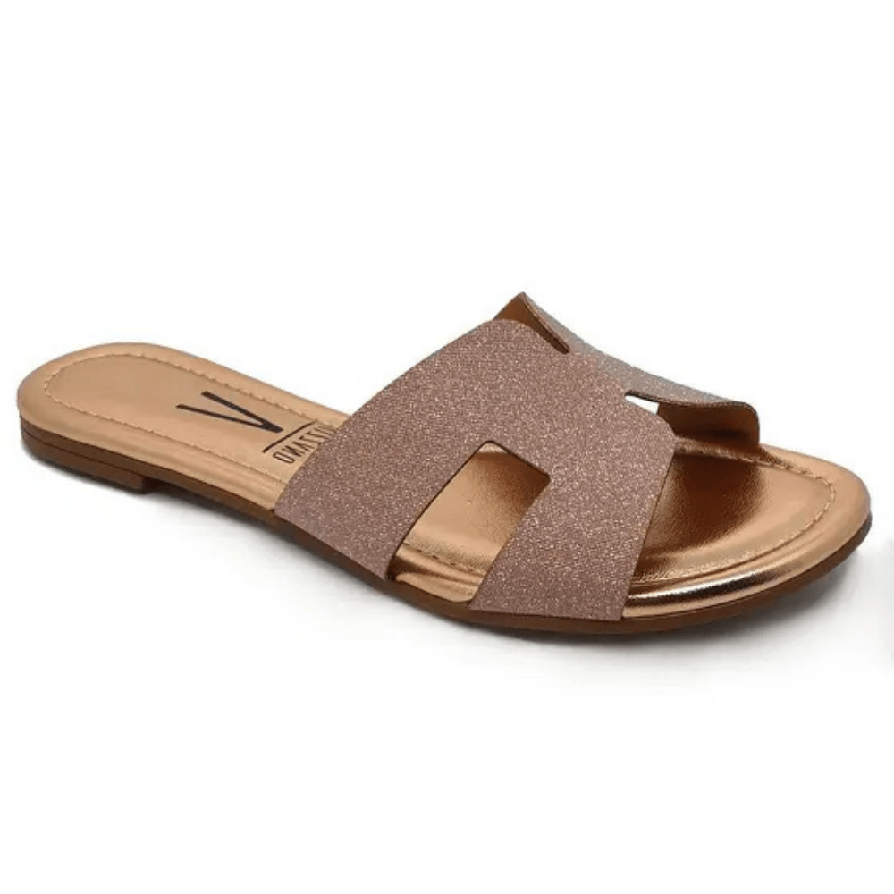Rasteira Vizzano Feminina Ouro Rosado Brilho Slide