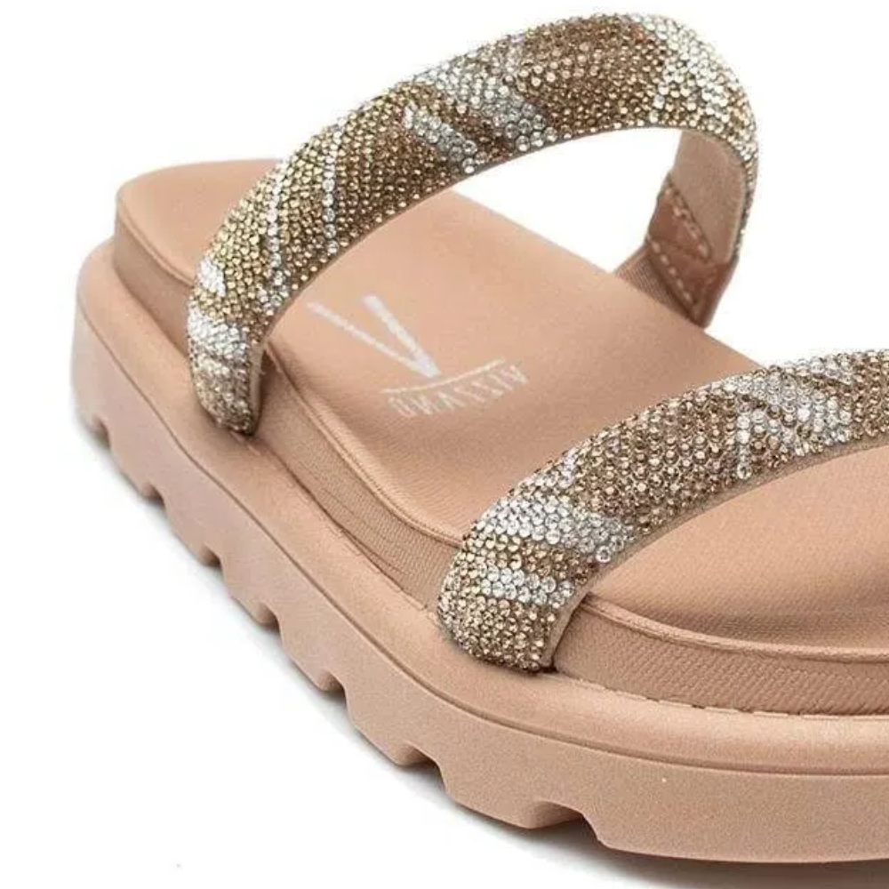 Papete Vizzano Feminina Nude Tamanco Pedraria Conforto Bege/Cristal/Nude 5