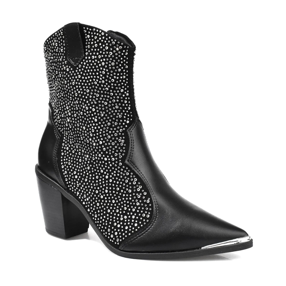 Bota Vizzano Texana Pedraria Feminina Elegancia Preta Preto 1