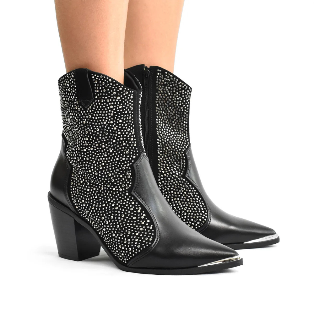 Bota Vizzano Texana Pedraria Feminina Elegancia Preta Preto 2