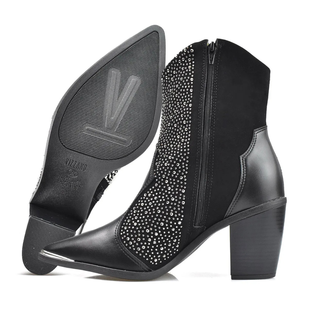 Bota Vizzano Texana Pedraria Feminina Elegancia Preta Preto 3