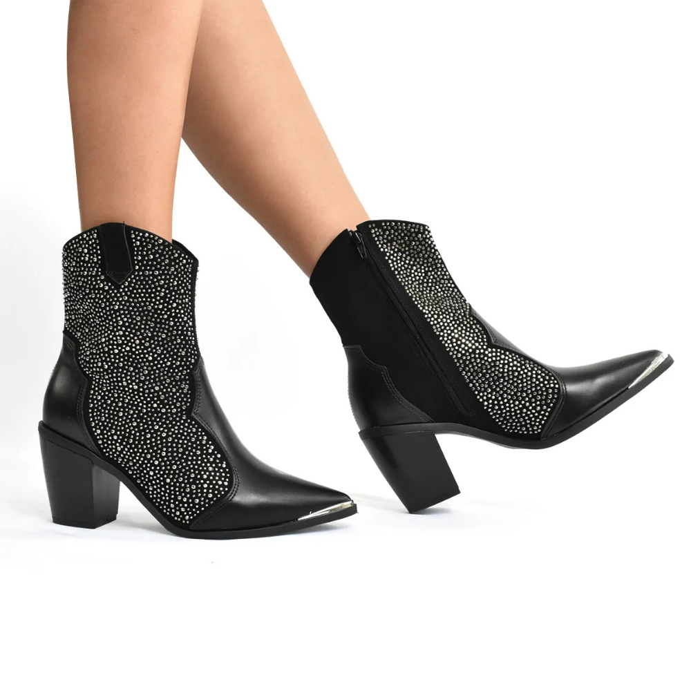 Bota Vizzano Texana Pedraria Feminina Elegancia Preta Preto 5