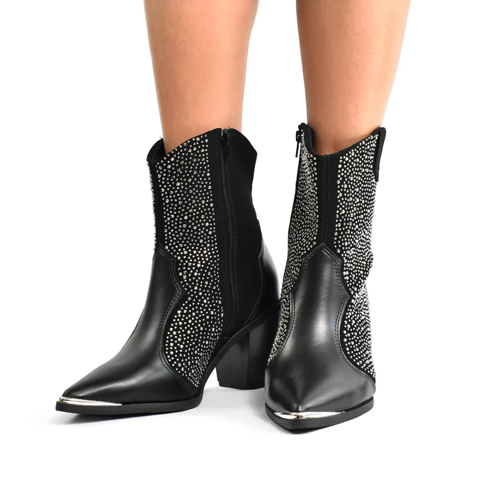 Bota Vizzano Texana Pedraria Feminina Elegancia Preta Preto 6