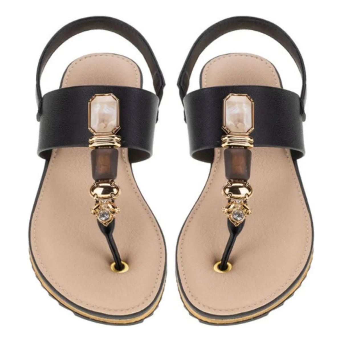 Sandalia Rasteira Modare Conforto Pedras Casual Feminina Preto Preto 2