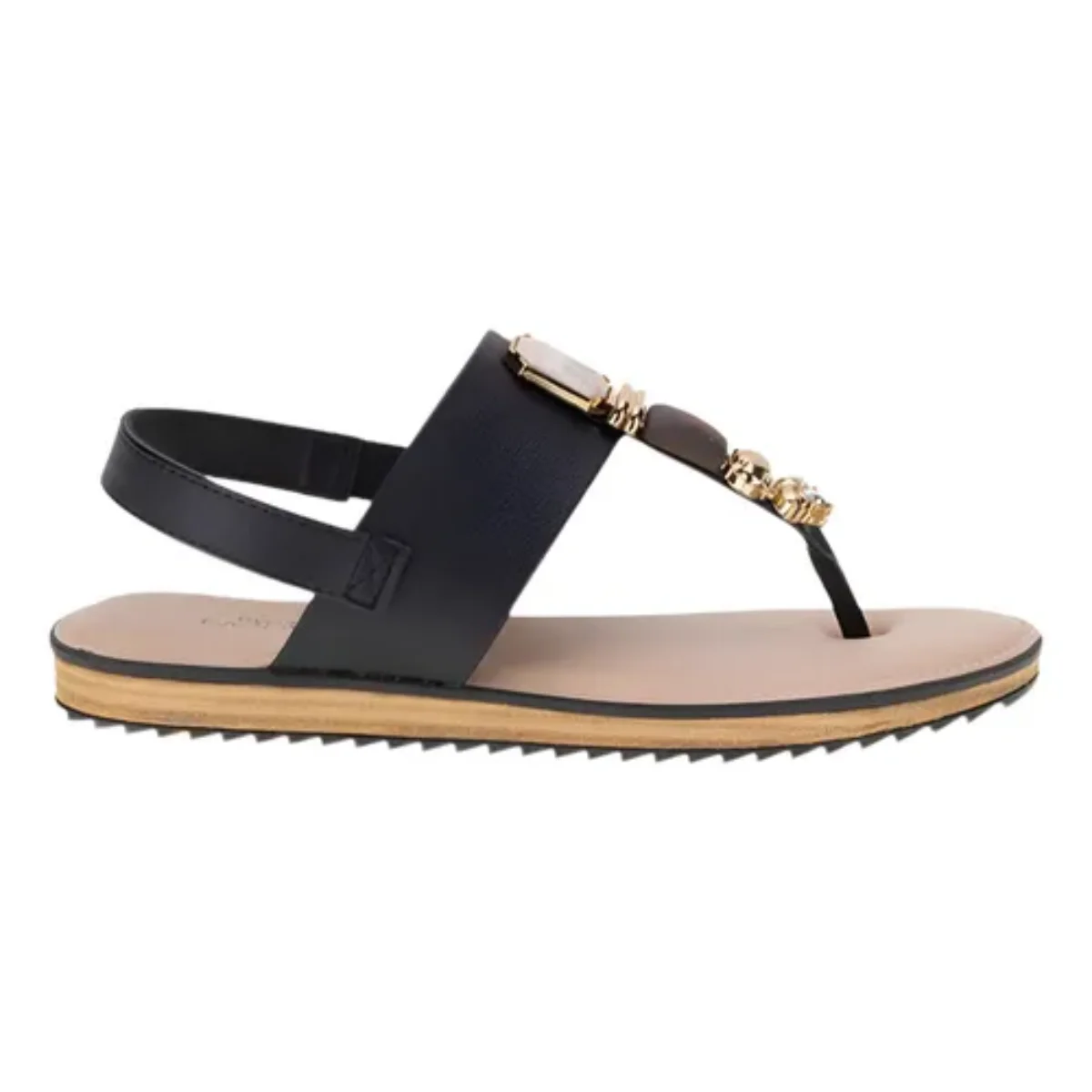 Sandalia Rasteira Modare Conforto Pedras Casual Feminina Preto Preto 3