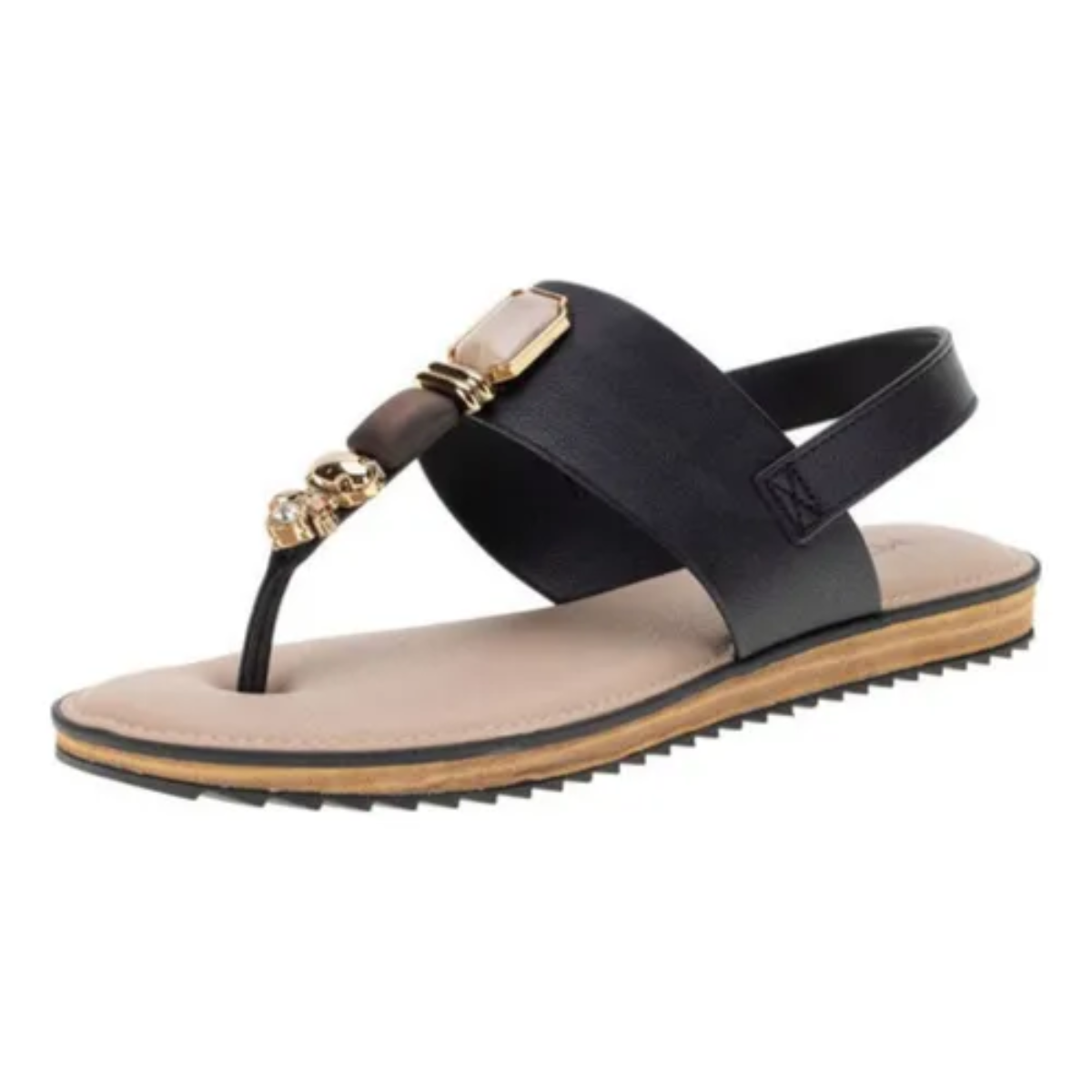 Sandalia Rasteira Modare Conforto Pedras Casual Feminina Preto Preto 4