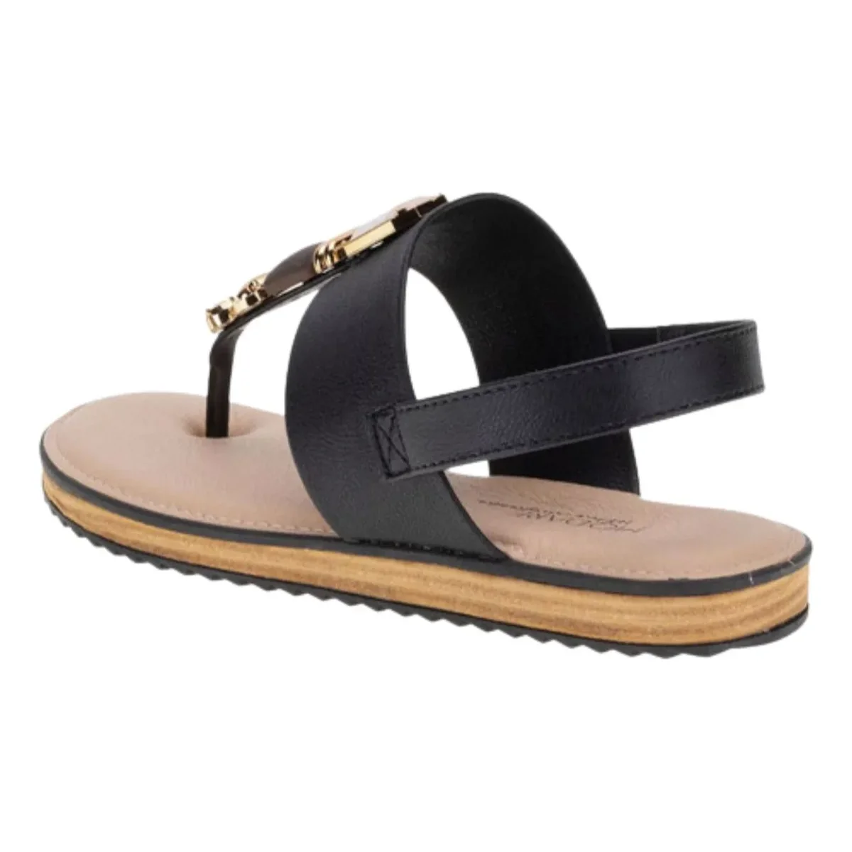 Sandalia Rasteira Modare Conforto Pedras Casual Feminina Preto Preto 6