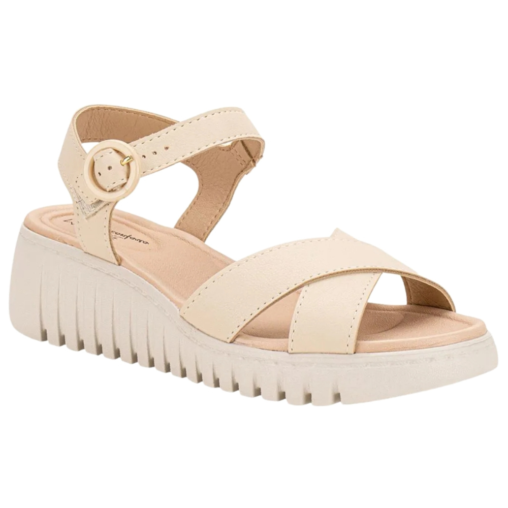 Sandalia Modare Anabela Tiras Cruzadas Conforto Creme