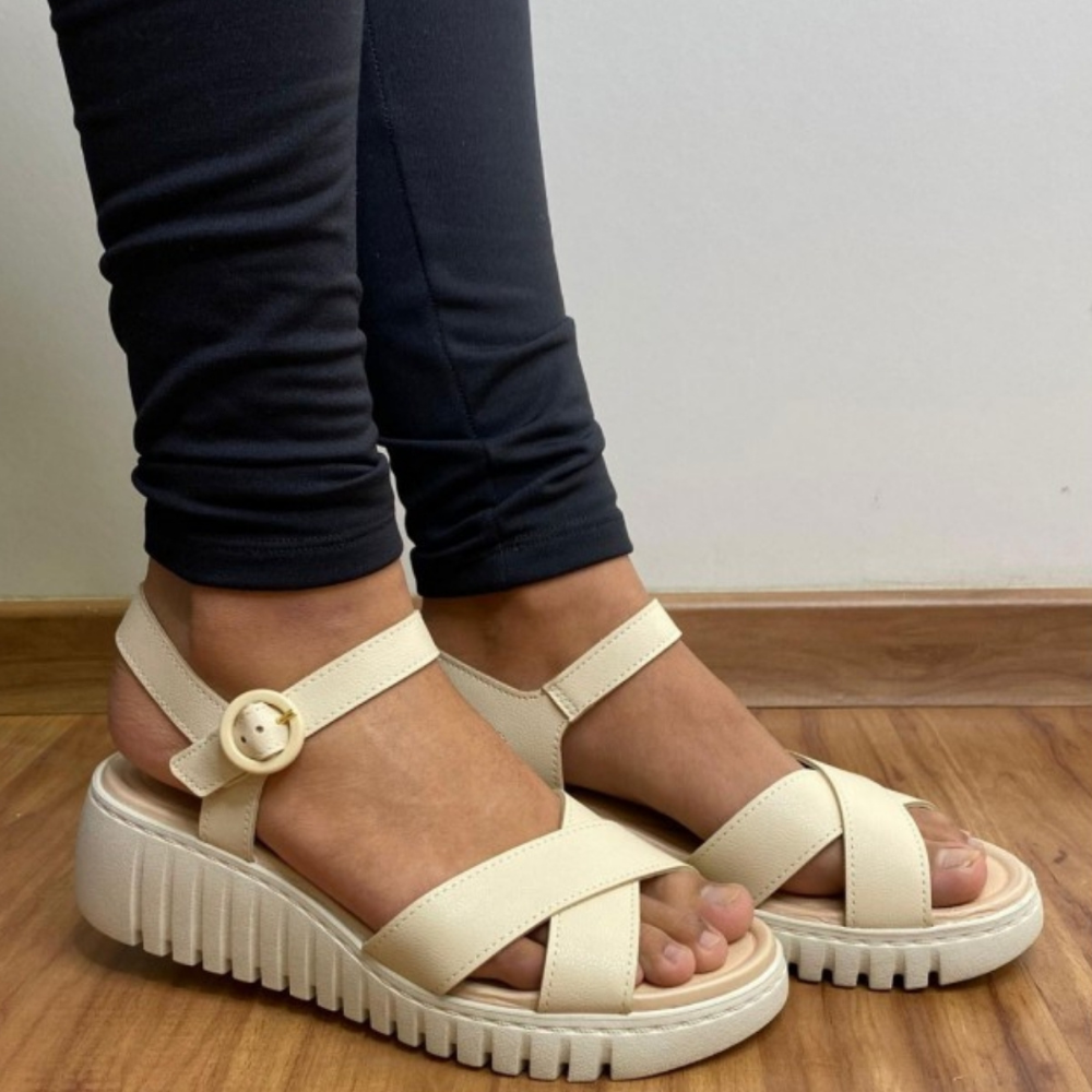 Sandalia Modare Anabela Tiras Cruzadas Conforto Creme Creme 2