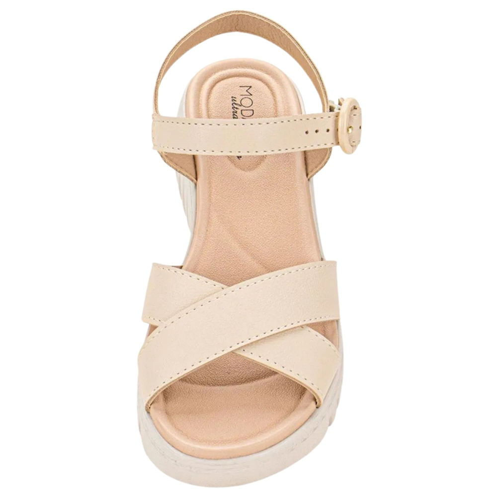 Sandalia Modare Anabela Tiras Cruzadas Conforto Creme Creme 3